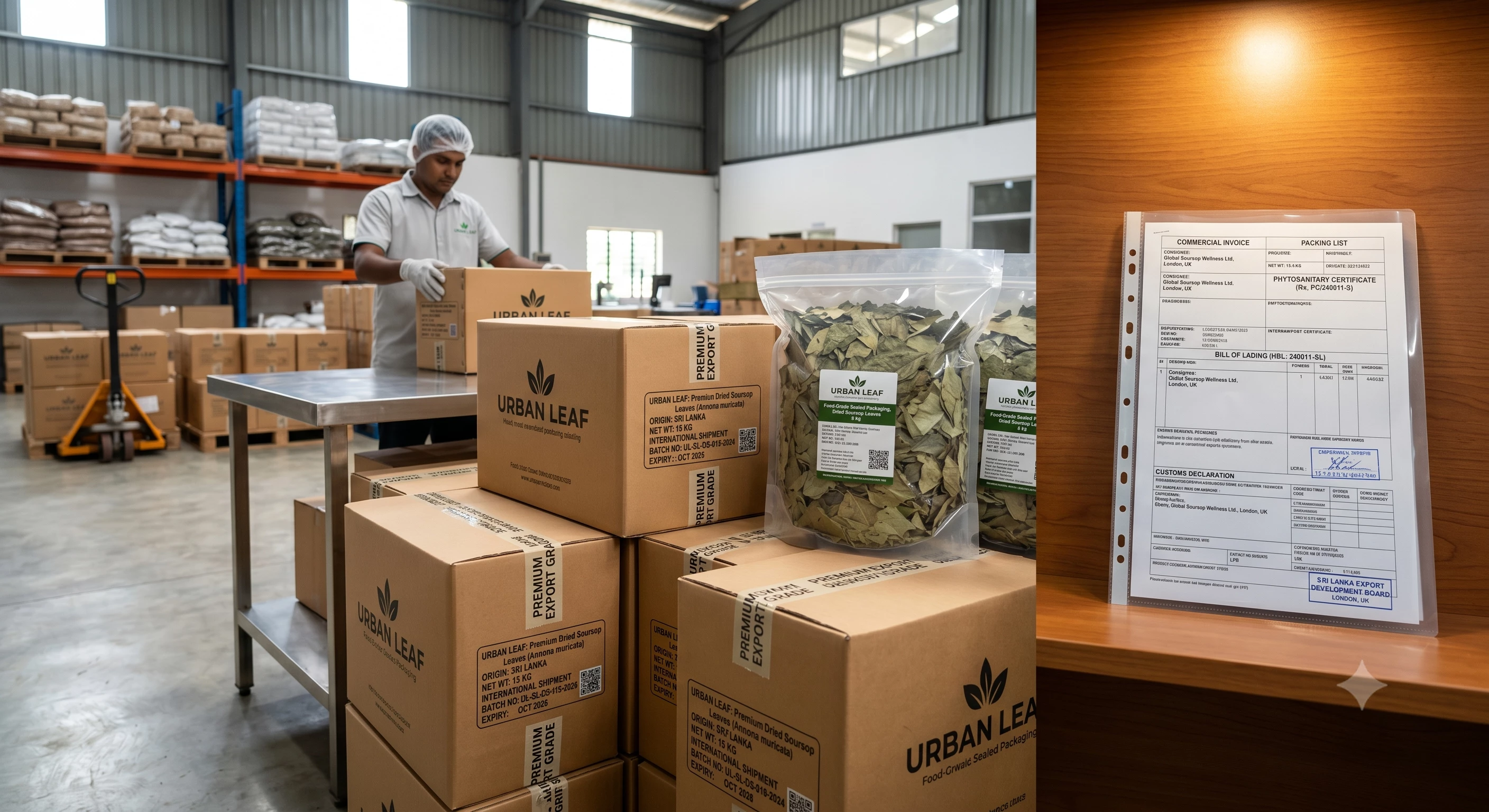 Premium Dried Soursop Leaves Supplier & Exporter | Leafy Ceylon 6 Leafy Ceylon certified processing and export packaging services for soursop leaves