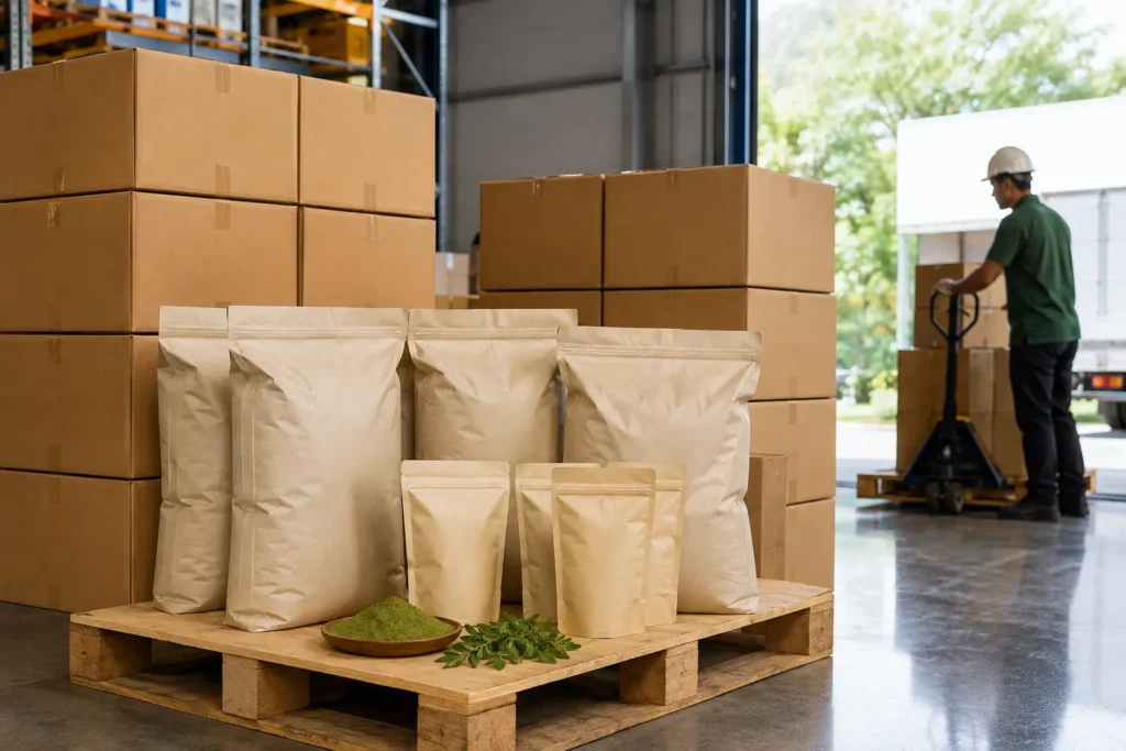 Premium Ceylon Moringa Supplier & Exporter | Leafy Ceylon 7 Bulk and retail Moringa packaging prepared for international delivery