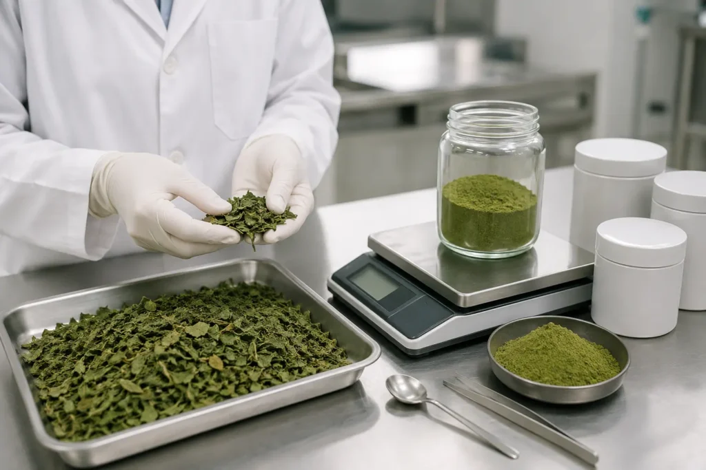 Premium Ceylon Moringa Supplier & Exporter | Leafy Ceylon 5 Quality inspection of dried Moringa leaves and leaf powder